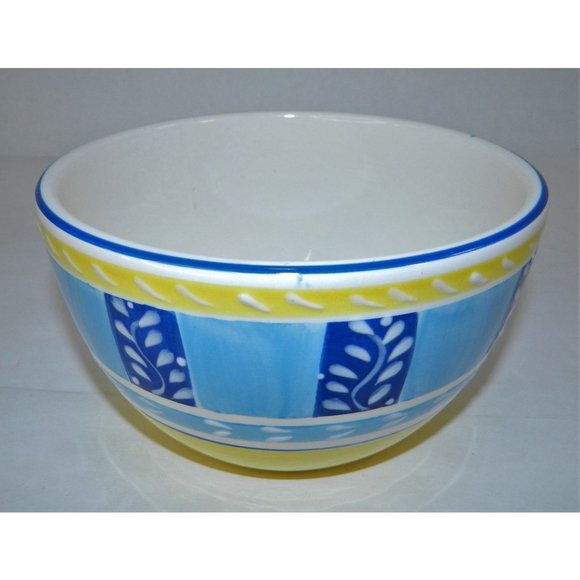 The Cellar Blue White Yellow Soup Cereal Bowl Diamond Vine Stripe Italy Inspired - Picture 2 of 7
